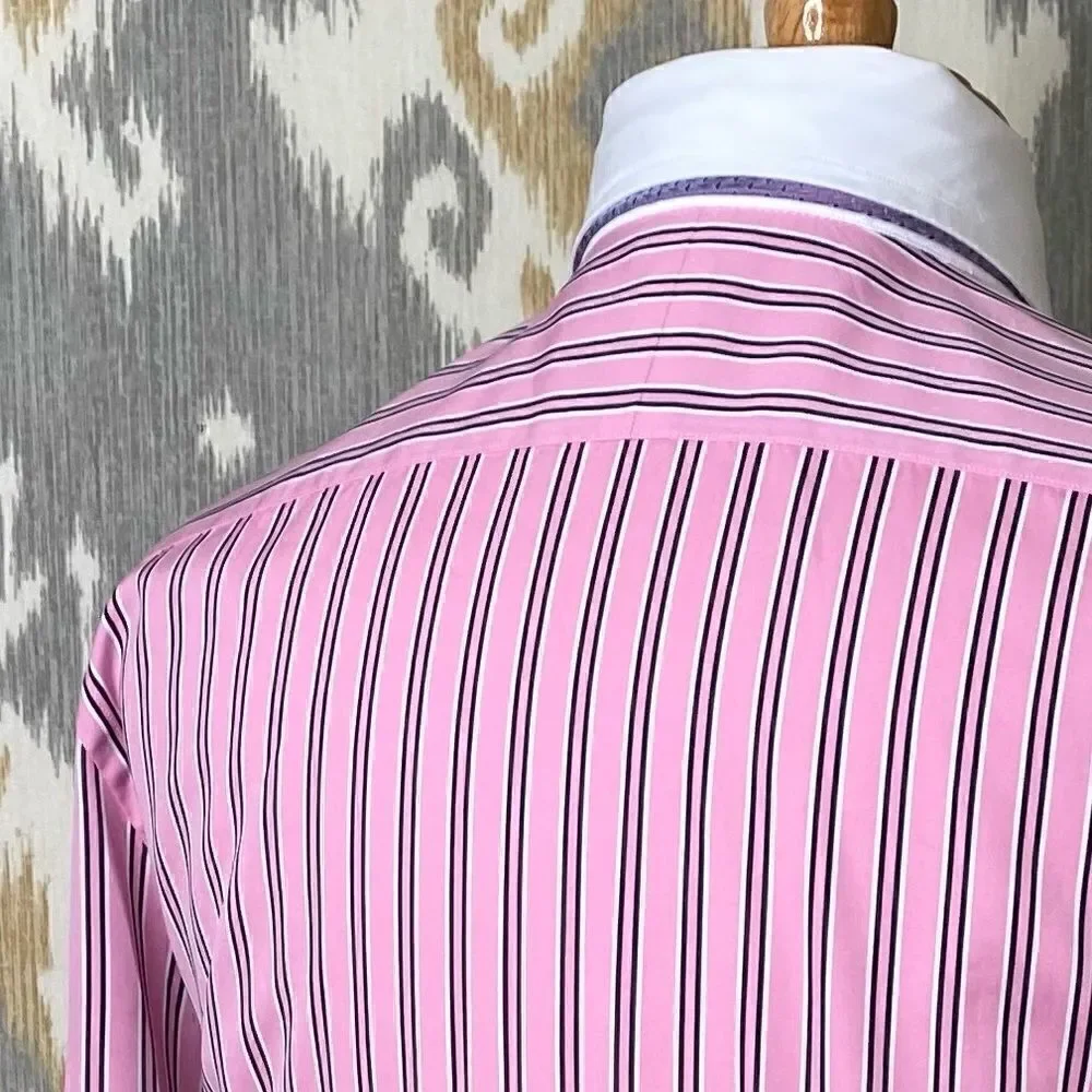 Ralph Lauren ~ Pink Shadow Stripe Polished Cotton Slim Fit Button Up Shirt - Picture 4 of 16